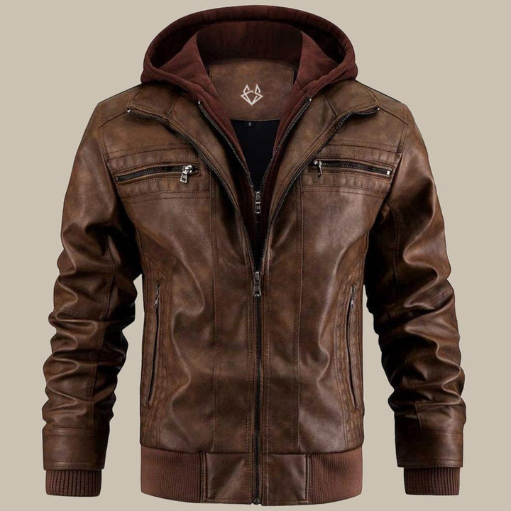 Lederjacke für Herren - Premium Winter Lederjacke mit Kapuze