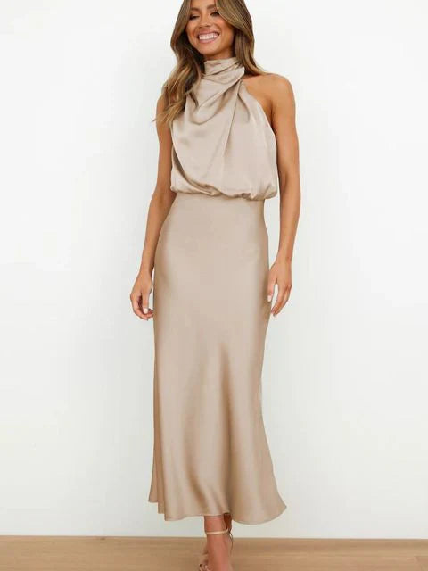 Luna Abendkleid | Elegantes Satin Neckholder Hochzeitsgast Kleid