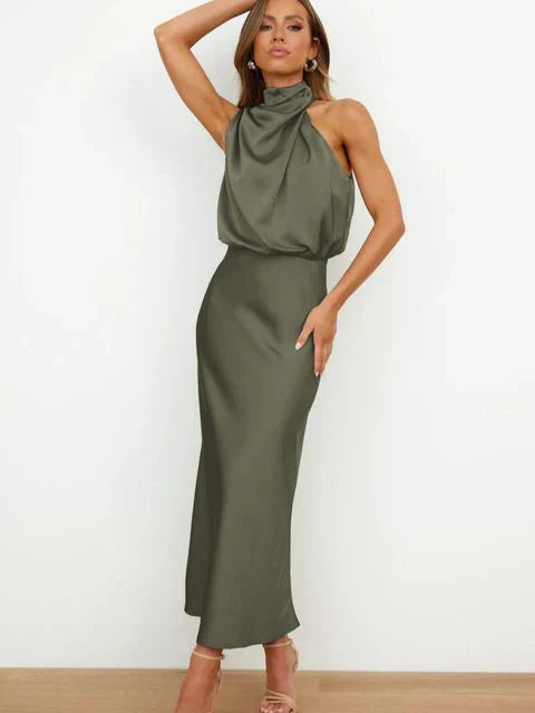 Luna Abendkleid | Elegantes Satin Neckholder Hochzeitsgast Kleid