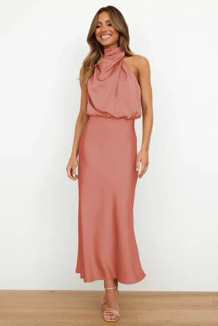 Luna Abendkleid | Elegantes Satin Neckholder Hochzeitsgast Kleid