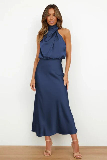Luna Abendkleid | Elegantes Satin Neckholder Hochzeitsgast Kleid
