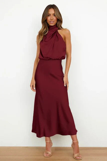 Luna Abendkleid | Elegantes Satin Neckholder Hochzeitsgast Kleid