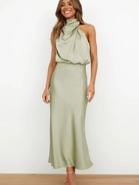 Luna Abendkleid | Elegantes Satin Neckholder Hochzeitsgast Kleid