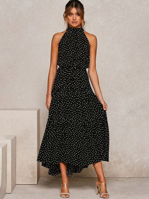 Loscana Polkadot Kleid - Langes trendiges Damenkleid mit Kragen