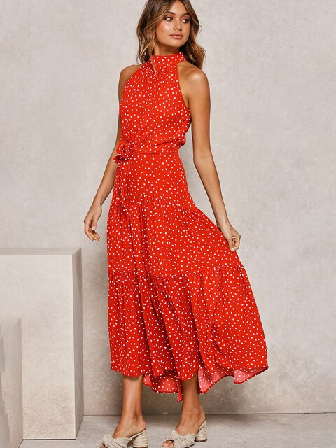 Loscana Polkadot Kleid - Langes trendiges Damenkleid mit Kragen