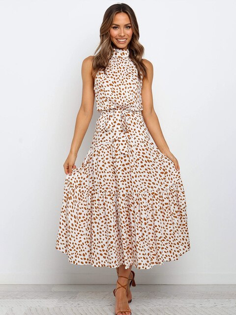 Loscana Polkadot Kleid - Langes trendiges Damenkleid mit Kragen
