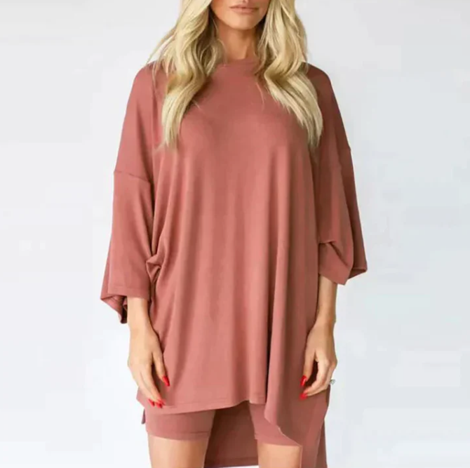 Zweiteiler für Damen - Bequeme Twin Set T-shirt mit Legging Shorts