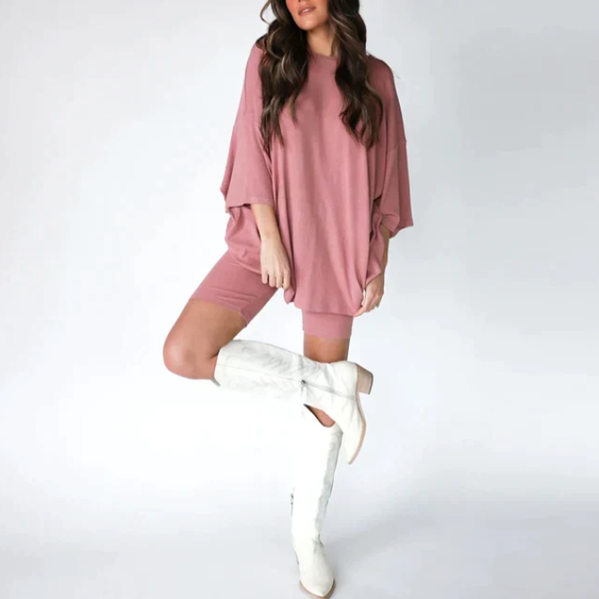 Zweiteiler für Damen - Bequeme Twin Set T-shirt mit Legging Shorts