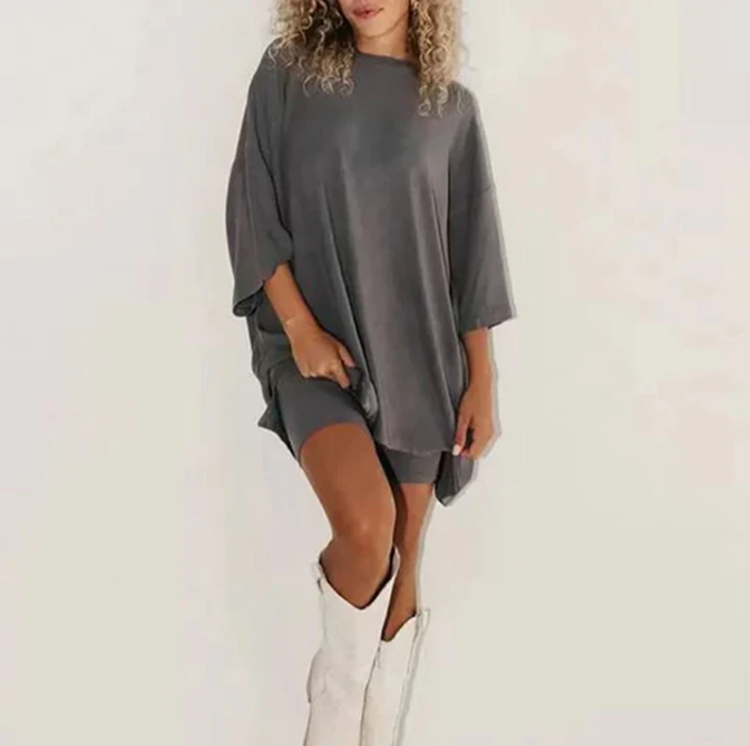Zweiteiler für Damen - Bequeme Twin Set T-shirt mit Legging Shorts