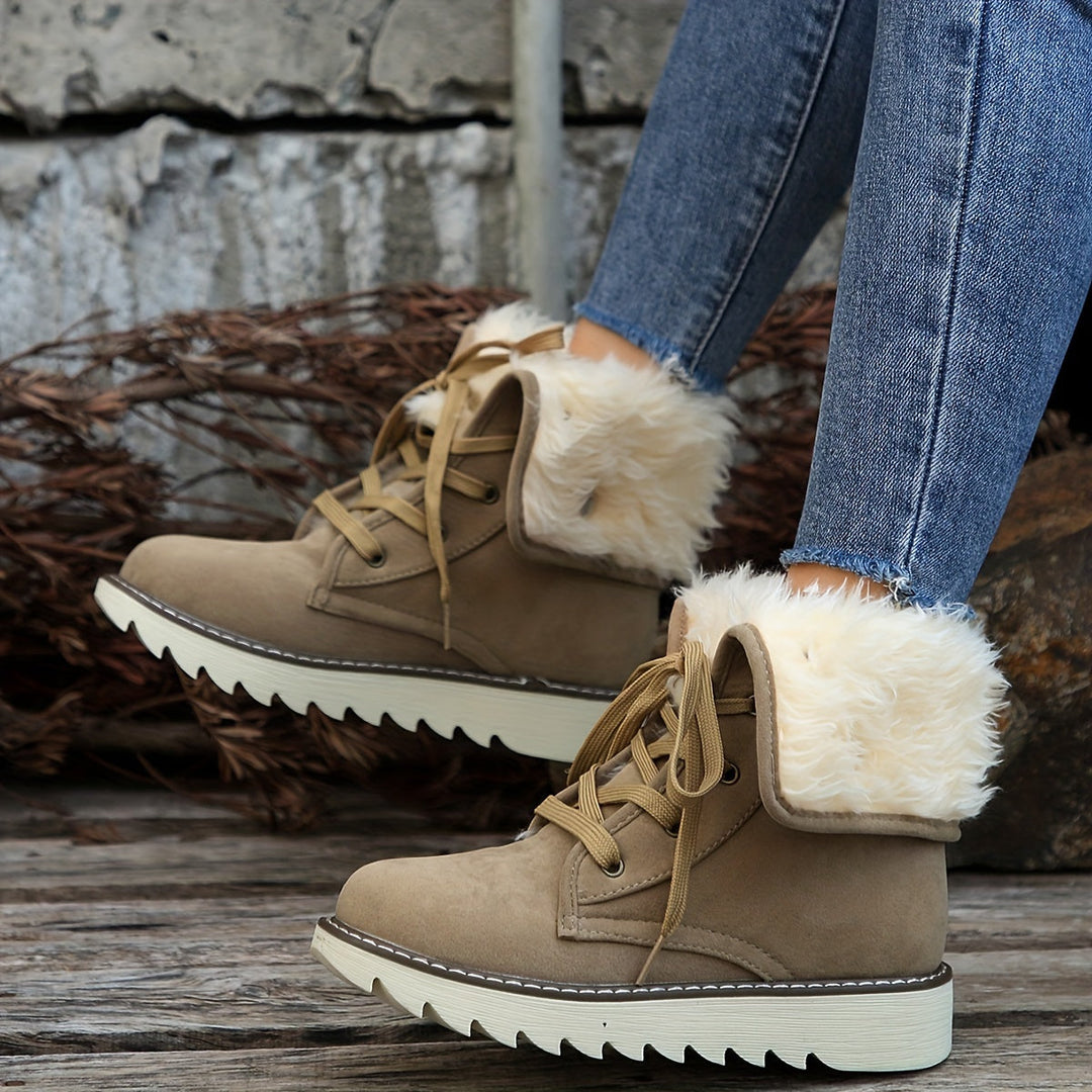 Winterstiefel für Damen - Flanell gefütterte Schnürstiefel mit Plateau & Warmfutter