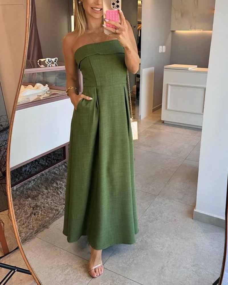 Riva Maxikleid | Schulterfreies Abendkleid mit Taschen