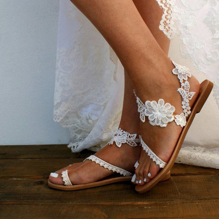Bequeme Sandalen mit Blumen & Knöchelriemen