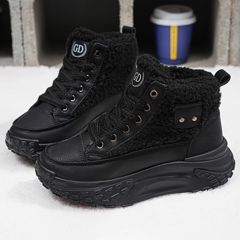 Gefütterte Winter Sneaker für Damen - Bequeme Chunky Plateau Stiefeletten mit Teddyfell