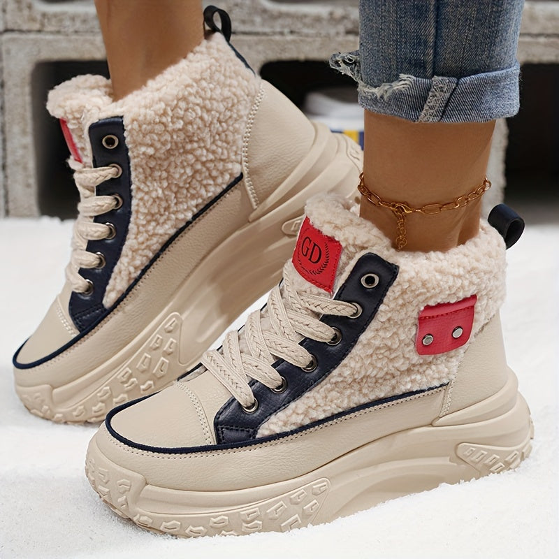 Gefütterte Winter Sneaker für Damen - Bequeme Chunky Plateau Stiefeletten mit Teddyfell