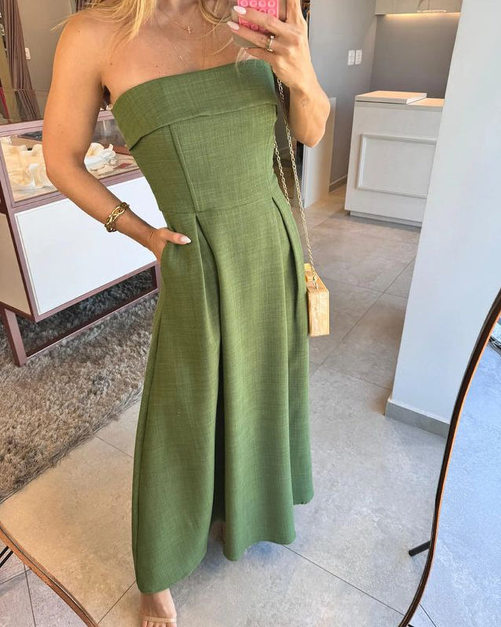 Riva Maxikleid | Schulterfreies Abendkleid mit Taschen