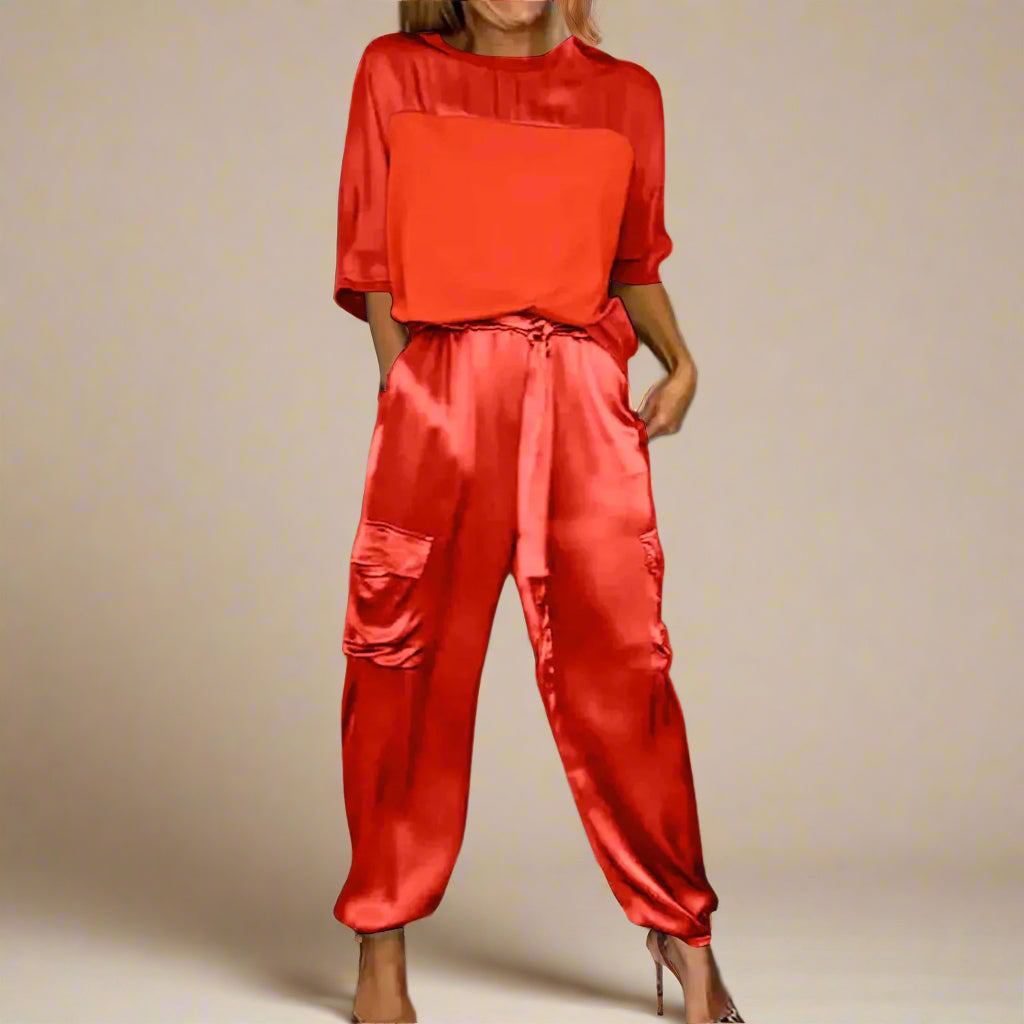 Clara Zweiteiler - Luftige Satin-Optik Twin Set für Sommer