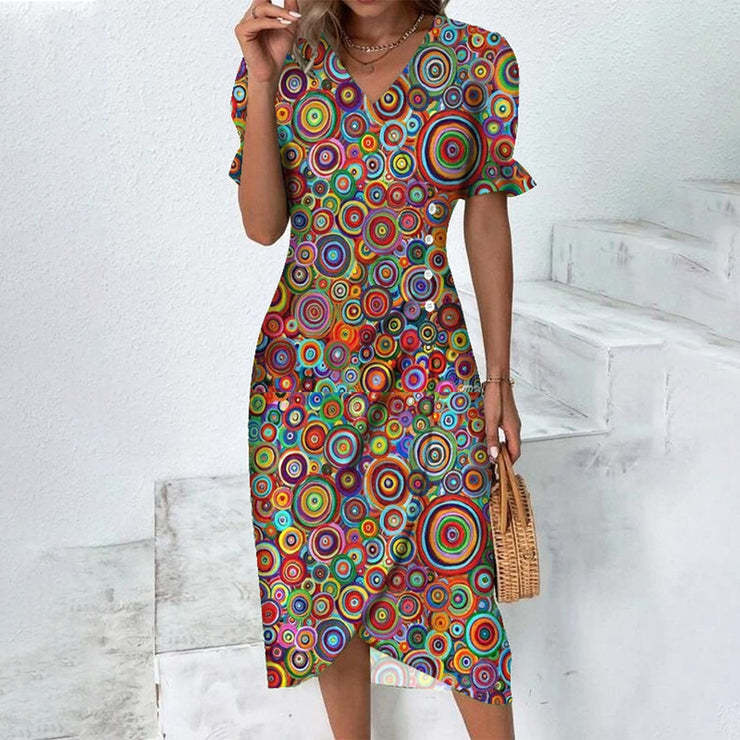 Sommerkleid - Luftiges Maxikleid mit V-Ausschnitt und Puffärmeln