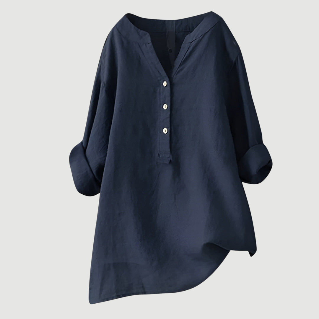 Tunika Bluse - Luftige Longbluse mit V-Ausschnitt