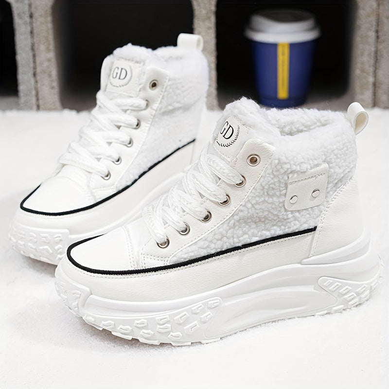 Gefütterte Winter Sneaker für Damen - Bequeme Chunky Plateau Stiefeletten mit Teddyfell