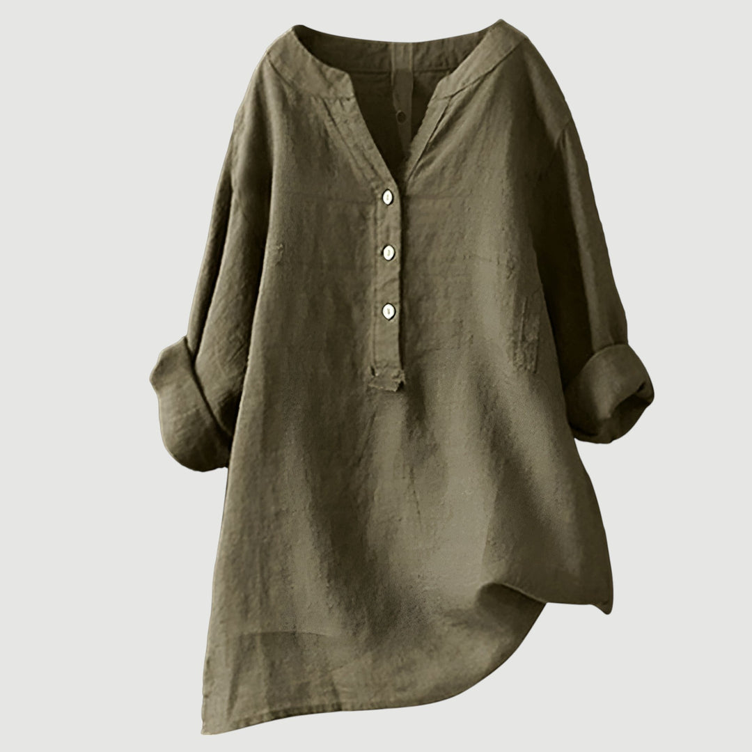 Tunika Bluse - Luftige Longbluse mit V-Ausschnitt