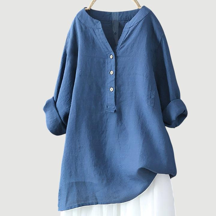 Tunika Bluse - Luftige Longbluse mit V-Ausschnitt