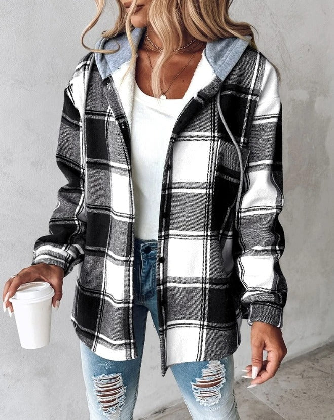 Karojacke für Damen - Leichte Übergangsjacke mit Kapuze