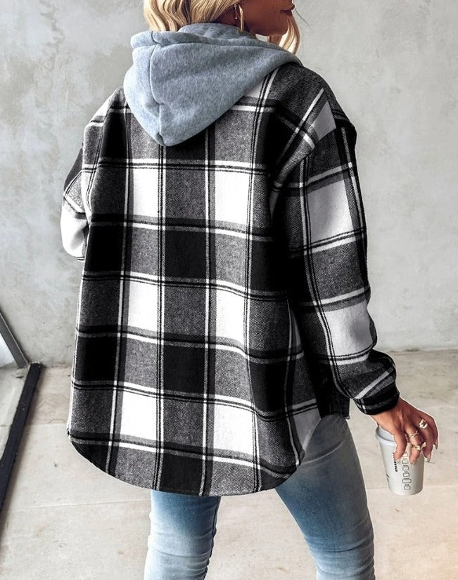 Karojacke für Damen - Leichte Übergangsjacke mit Kapuze