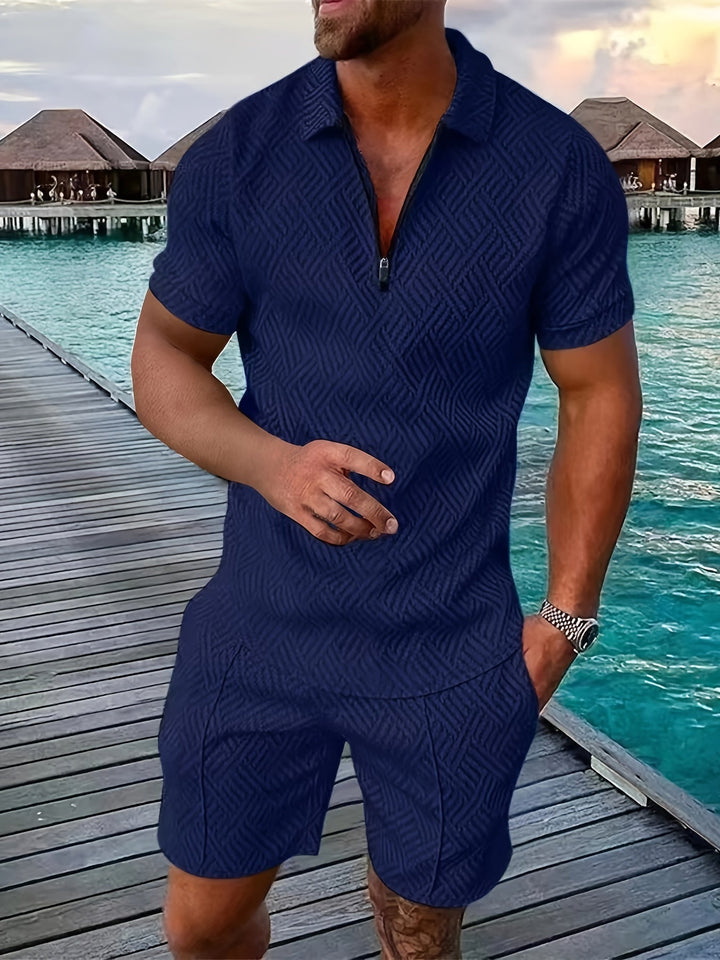 Zweiteiler für Herren - Stilvolles Set mit Poloshirt und Shorts für Sommershort set for men