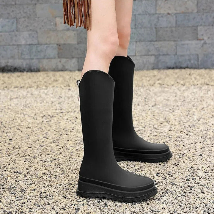 Regenstiefel für den Herbst - Wasserdichte hohe Gummistiefel mit rutschfester Sohle für Damen