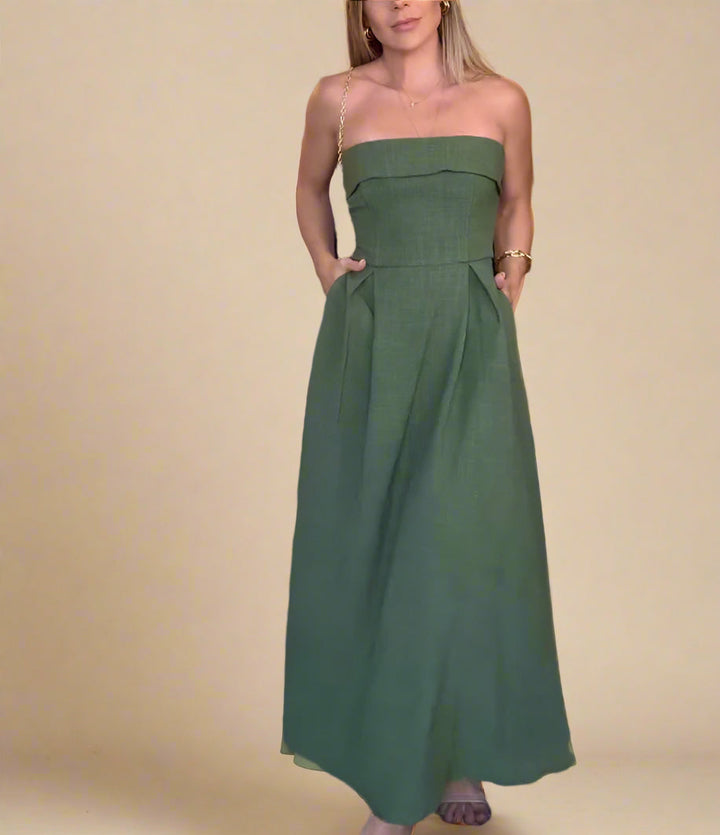 Riva Maxikleid | Schulterfreies Abendkleid mit Taschen