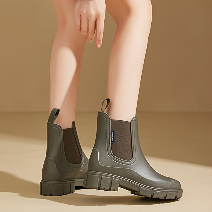 Regenstiefel für den Herbst - Halbhohe wasserdichte Gummistiefel mit rutschfester Sohle für Damen