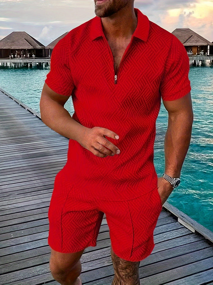 Zweiteiler für Herren - Stilvolles Set mit Poloshirt und Shorts für Sommershort set for men