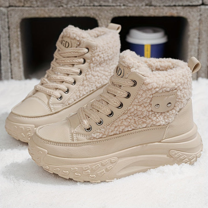 Gefütterte Winter Sneaker für Damen - Bequeme Chunky Plateau Stiefeletten mit Teddyfell