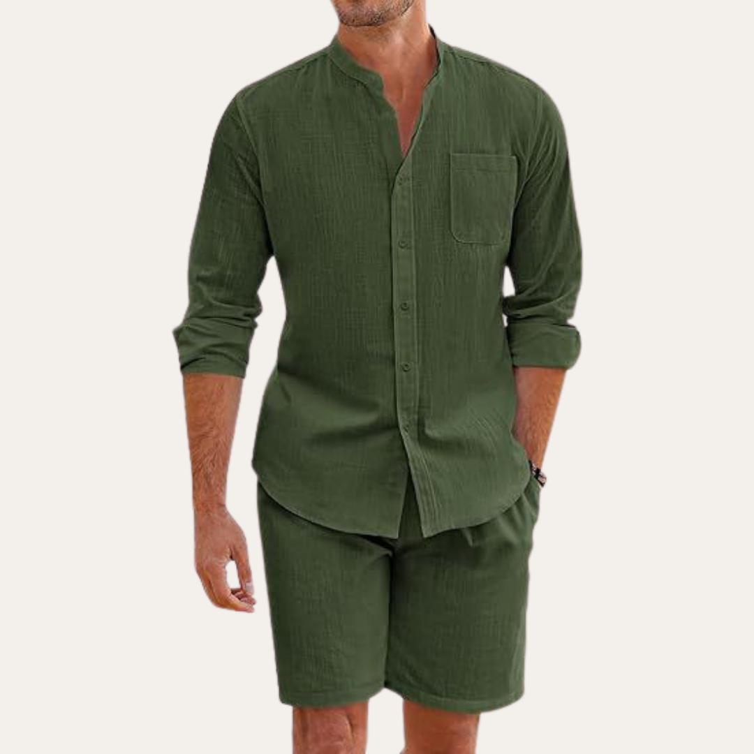 Gents SommerSet | Zweiteiliger-set Leinen/Baumwolle Hemd und Shorts Für Herren