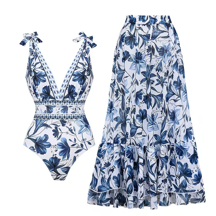 Beach Zweiteiler für Damen - Elegantes Retro Badeanzug mit Rock Set