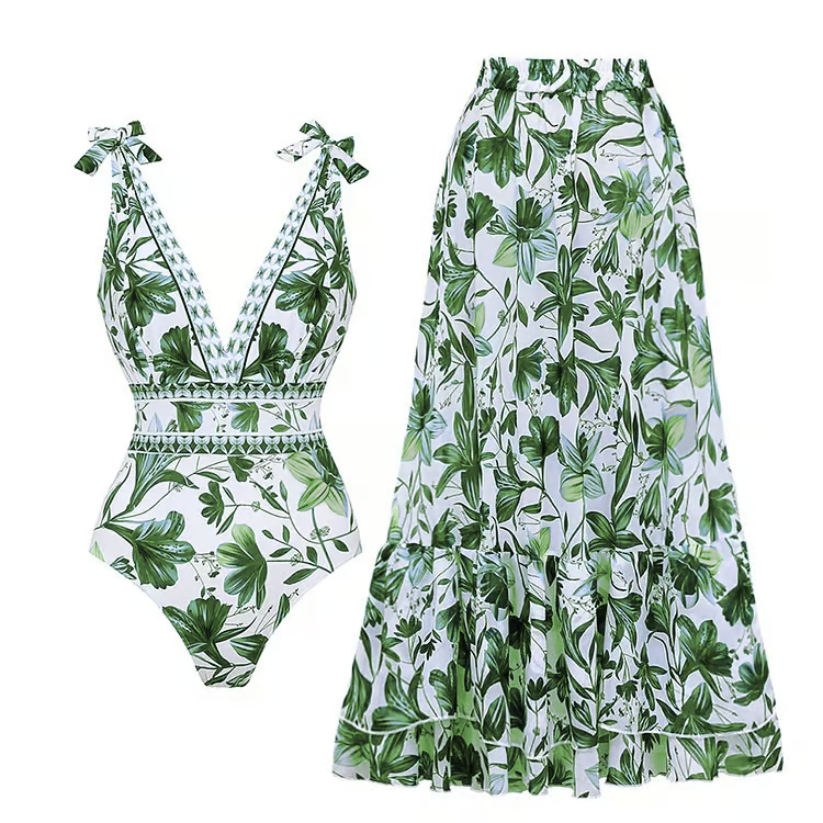 Beach Zweiteiler für Damen - Elegantes Retro Badeanzug mit Rock Set