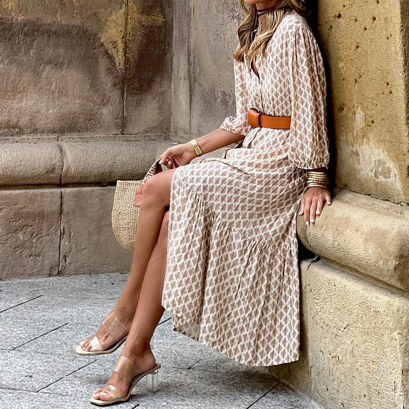 Sabine Wickelkleid | Elegantes Midikleid mit Muster und Gürtel für Damen