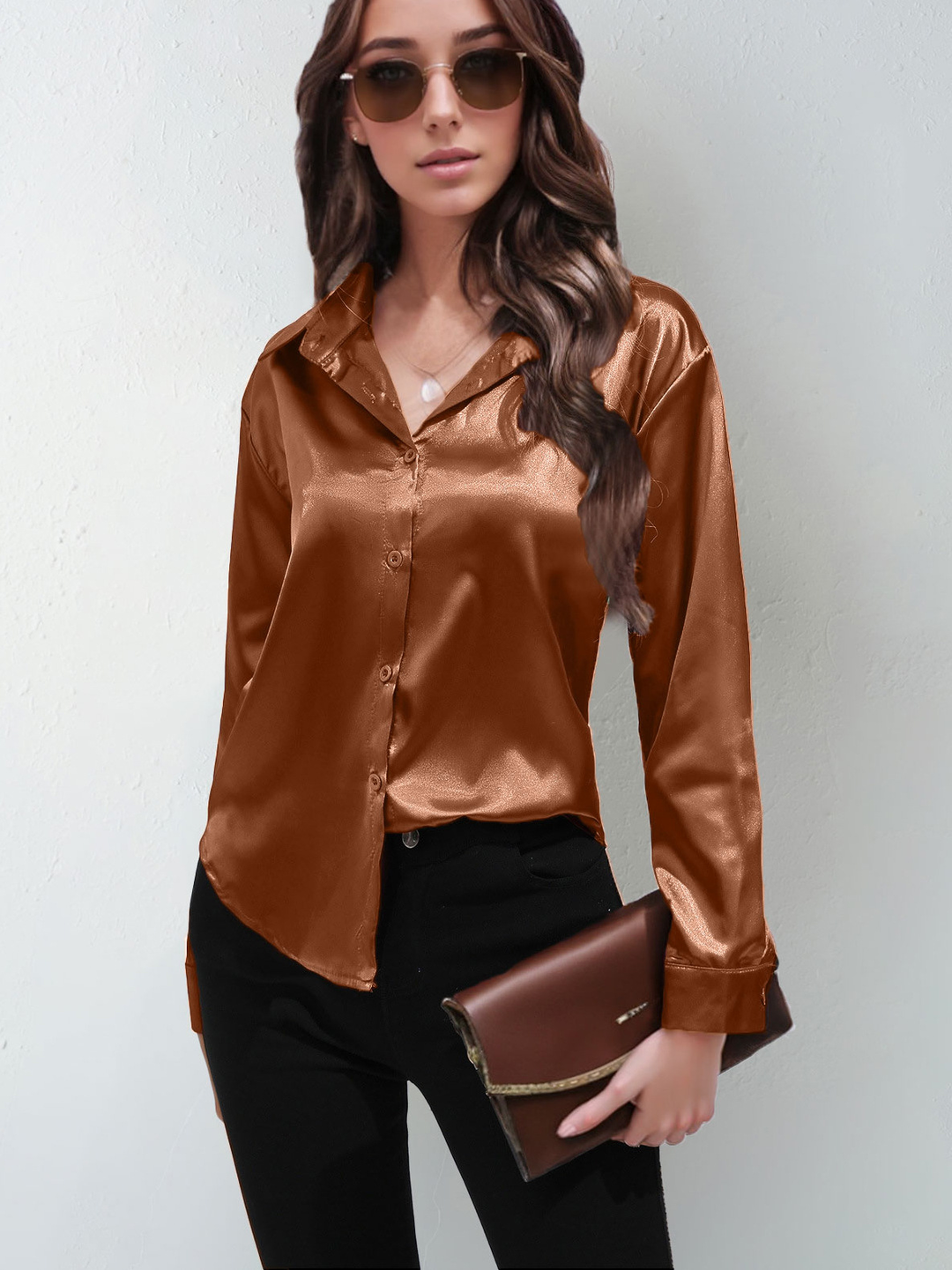 Satinbluse - Elegante Leichte Hemdbluse für für jeden Anlass