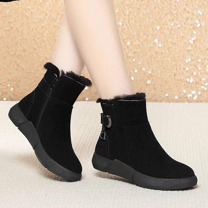 Franklins Stiefeletten Damen - Bequeme Fleece Gefütterte Boots mit Reißverschluss & Zierschnalle für den Winter