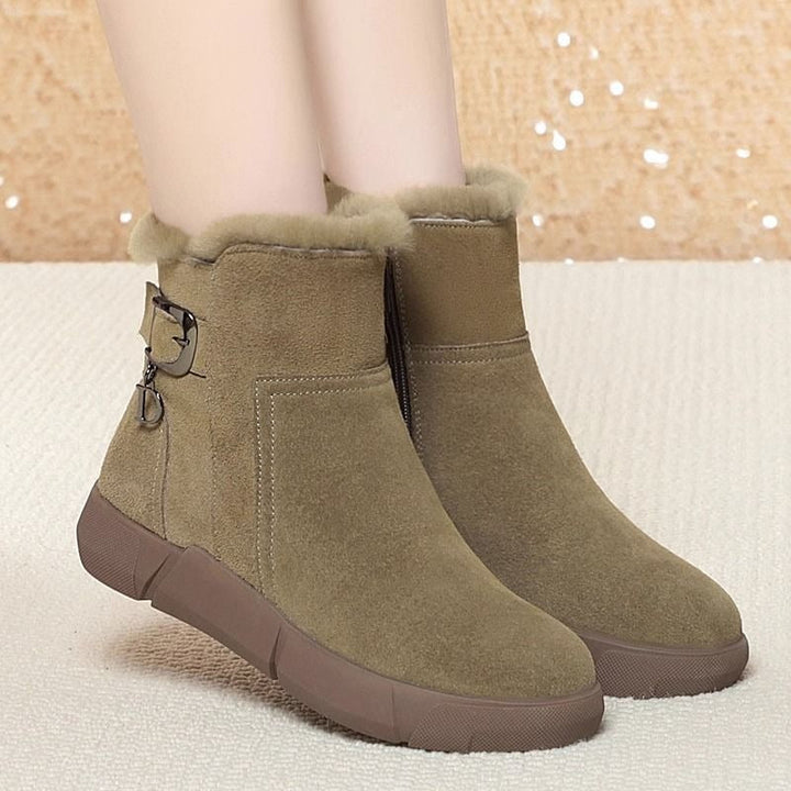 Franklins Stiefeletten Damen - Bequeme Fleece Gefütterte Boots mit Reißverschluss & Zierschnalle für den Winter
