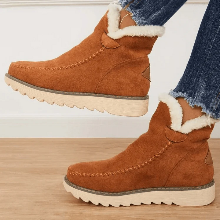 Gefütterte Stiefeletten für Damen - Warme Winterboots mit Plateau-Sohle - Bequeme Schlupfstiefel für den Winter