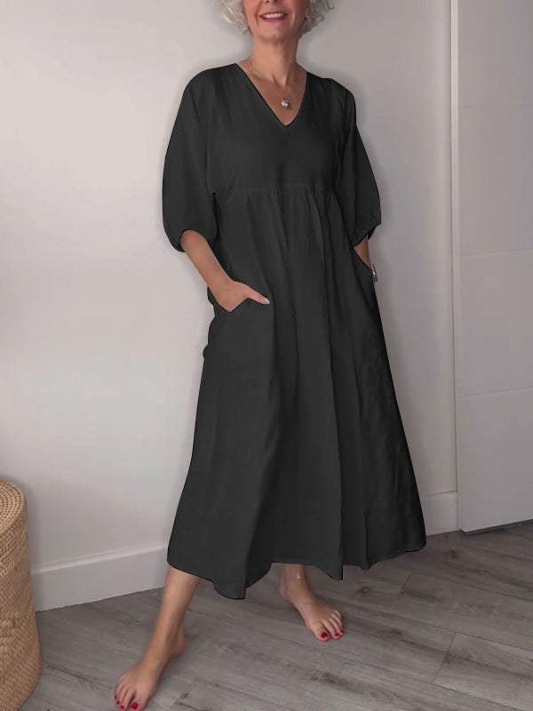 Maxikleid für Damen - Lockere Sommerkleid mit mit V-Ausschnitt