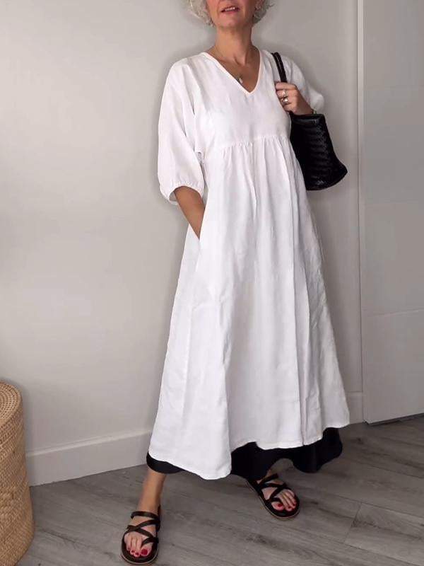 Maxikleid für Damen - Lockere Sommerkleid mit mit V-Ausschnitt
