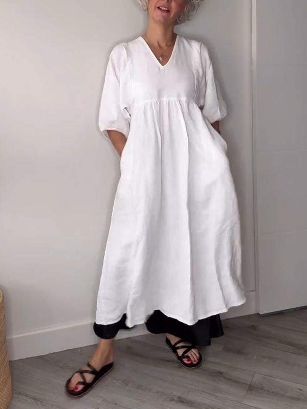 Maxikleid für Damen - Lockere Sommerkleid mit mit V-Ausschnitt