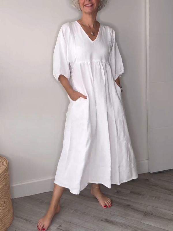 Maxikleid für Damen - Lockere Sommerkleid mit mit V-Ausschnitt