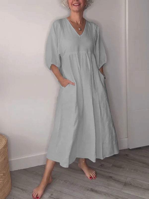 Maxikleid für Damen - Lockere Sommerkleid mit mit V-Ausschnitt