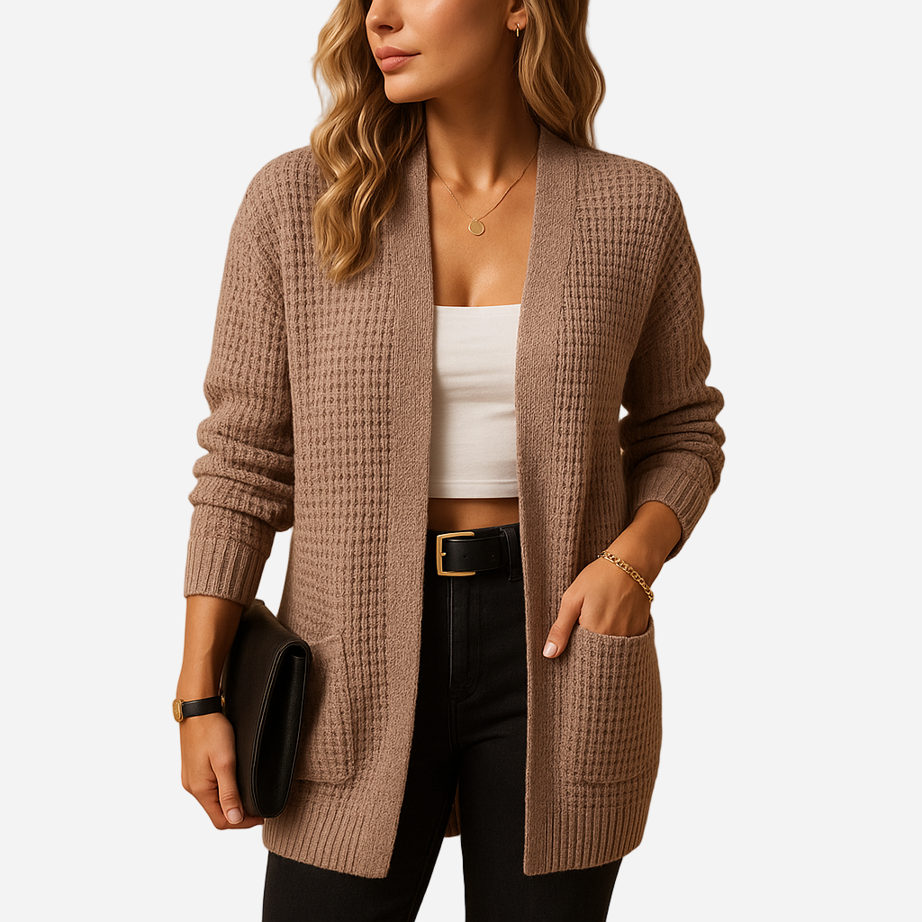 Strickjacke für Damen - Lang, V-Ausschnitt & Taschen für den Winter