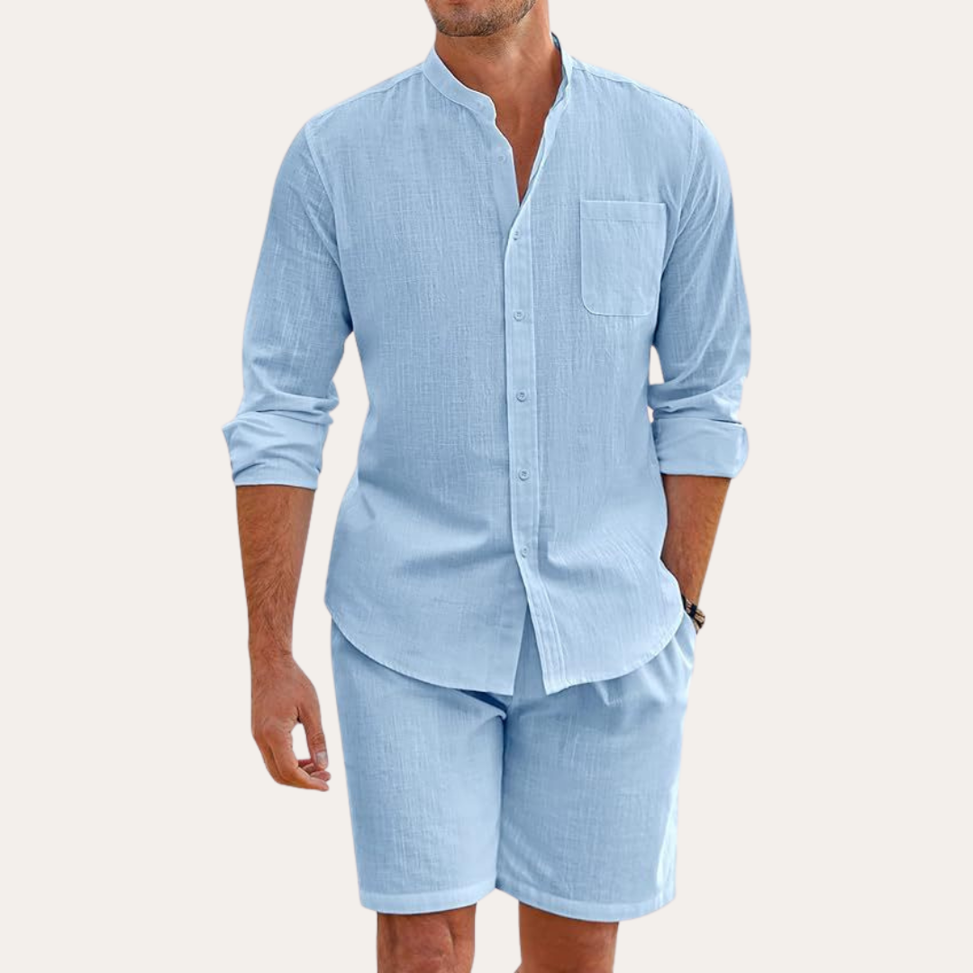 Gents SommerSet | Zweiteiliger-set Leinen/Baumwolle Hemd und Shorts Für Herren