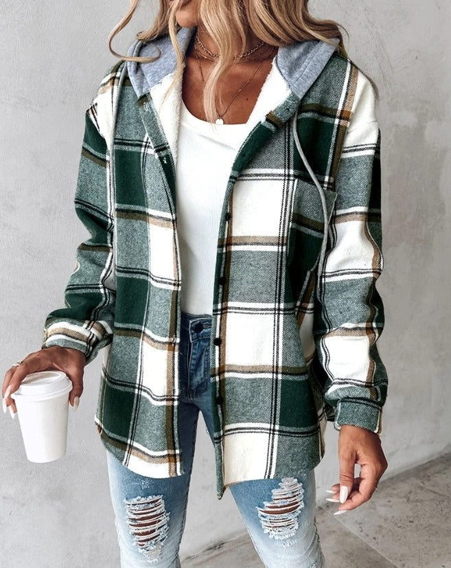 Karojacke für Damen - Leichte Übergangsjacke mit Kapuze