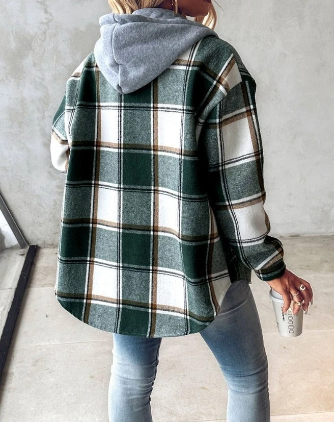 Karojacke für Damen - Leichte Übergangsjacke mit Kapuze